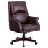 High Back Pillow Back Burgundy Leather Executive Swivel Chair With Arms