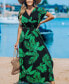 Фото #2 товара Women's Tropical Leaf Short Sleeve Split Maxi Beach Dress
