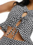 The Frolic keyhole detail textured gingham co-ord top in black