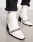 Фото #4 товара ASOS DESIGN heeled chelsea boots in white faux leather with pearl chain detail