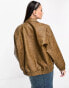 Stradivarius STR faux leather vintage oversized biker jacket in washed tan