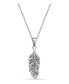 Cubic Zirconia Pave Feather Pendant Necklace in Sterling Silver