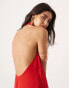 ASOS EDITION soft low back halterneck maxi dress with pockets in red