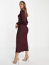 Фото #2 товара ASOS DESIGN satin midi dress with cowl back and tie in wine