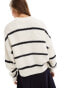 ASOS DESIGN crew neck cable jumper in cream stripe