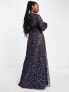 Фото #2 товара Maya high neck long sleeve all over embellished dress in navy blue