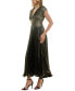 Women's Metallic V-Neck Cap-Sleeve Pleated Gown