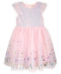 Toddler Girls Sequin Flutter Sleeve and Printed Foil Butterfly Border Dress