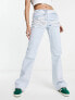 COLLUSION x008 distressed waistband Y2K flare jeans in light blue