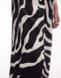 Topshop petite satin straight leg mono zebra print trouser in mono