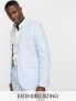 Фото #1 товара ASOS DESIGN super skinny suit jacket in linen mix in puppytooth check in blue