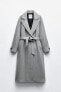 Фото #6 товара Длинное пальто из смесовой шерсти с поясом ZARA