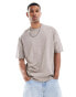 ASOS DESIGN oversized t-shirt in light brown with floral text back print