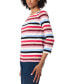 Фото #3 товара Petite Striped Button-Shoulder 3/4-Sleeve Top