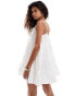 COLLUSION cotton linen tiered sun dress with bunny tie and ring detail in white Белый, 32 - фото #2