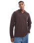 ADPT oversized heavy weight ribbed long sleeve polo in chocolate brown