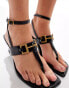 ASOS DESIGN Hurdle toe thong heeled sandals with snaffle in black