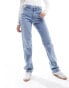 Pieces Kelly high waisted straight leg jeans in light blue