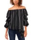 Фото #1 товара Women's Striped Off The Shoulder Bubble Sleeve Tie Front Blouse