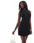 Фото #1 товара Kaiia sleeveless high neck a-line open back mini dress in black