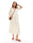 Фото #1 товара Wednesday's Girl sunflower puff sleeve midi tea dress in cream