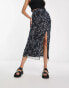 Фото #2 товара Urban Threads mesh midaxi skirt with lettuce hem in grey leopard print