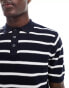 Brave Soul textured knit stripe polo in navy