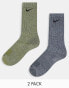 Фото #2 товара Nike 2 x multipack cushioned ribbed socks in khaki and grey