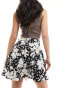 Wednesday's Girl floral print flippy mini skirt in black and cream