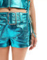 Фото #5 товара Annorlunda faux leather metallic buckle detail shorts in blue