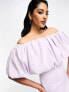 Фото #4 товара True Violet bardot mini dress with ruffle detail in lavender