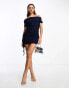 Фото #1 товара ASOS DESIGN ruffle mesh bardot mini dress in navy