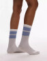 Topshop sporty ribbed socks with light blue stripes in white