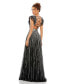 Women's Sequined Cut Out Ruffled Cap Sleeve Lace Up Gown