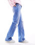 Stradivarius wide leg jean with rips in washed medium blue 36 - фото #10