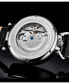 Men's Automatic Dual Time Alloy Case Skeleton Dial Alligator Embossed Genuine Leather Strap Watch