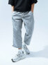 Фото #3 товара ASOS DESIGN wide awkward length nylon trouser with toggle detail in silver