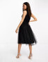 Anaya Petite Bridesmaid tulle one shoulder midi dress in black