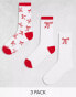 Фото #1 товара Wednesday's Girl bow print sock multipack in red and white