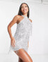 Jaded Rose Tall halterneck mini dress with silver sequin fringing