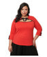 Plus Size 3/4 Sleeve Cutout Neck Tie Top