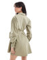 Фото #4 товара Miss Selfridge poplin belted mini shirt dress in khaki