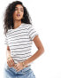 Фото #1 товара Abercrombie & Fitch striped t-shirt in white and navy