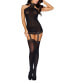 Фото #1 товара Women's Sheer Halter Garter Lingerie Dress with Attached Thigh High Stockings