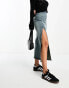 Bershka bodycon denim midi skirt in mid blue