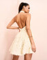 Фото #2 товара ASOS LUXE embroidered 3D flower halter neck cut out skater skirt dress in ivory