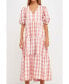 Women's Gingham Puff Sleeve Tiered Midi