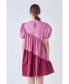 Фото #5 товара Women's Asymmetrical Colorblock Puff Sleeve Dress