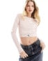 Calvin Klein Jeans woven label rib long sleeve top in pink Розовый, XL - 52 - фото #1