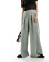 Фото #1 товара ASOS DESIGN wide leg trouser with pleat detail in sage stripe